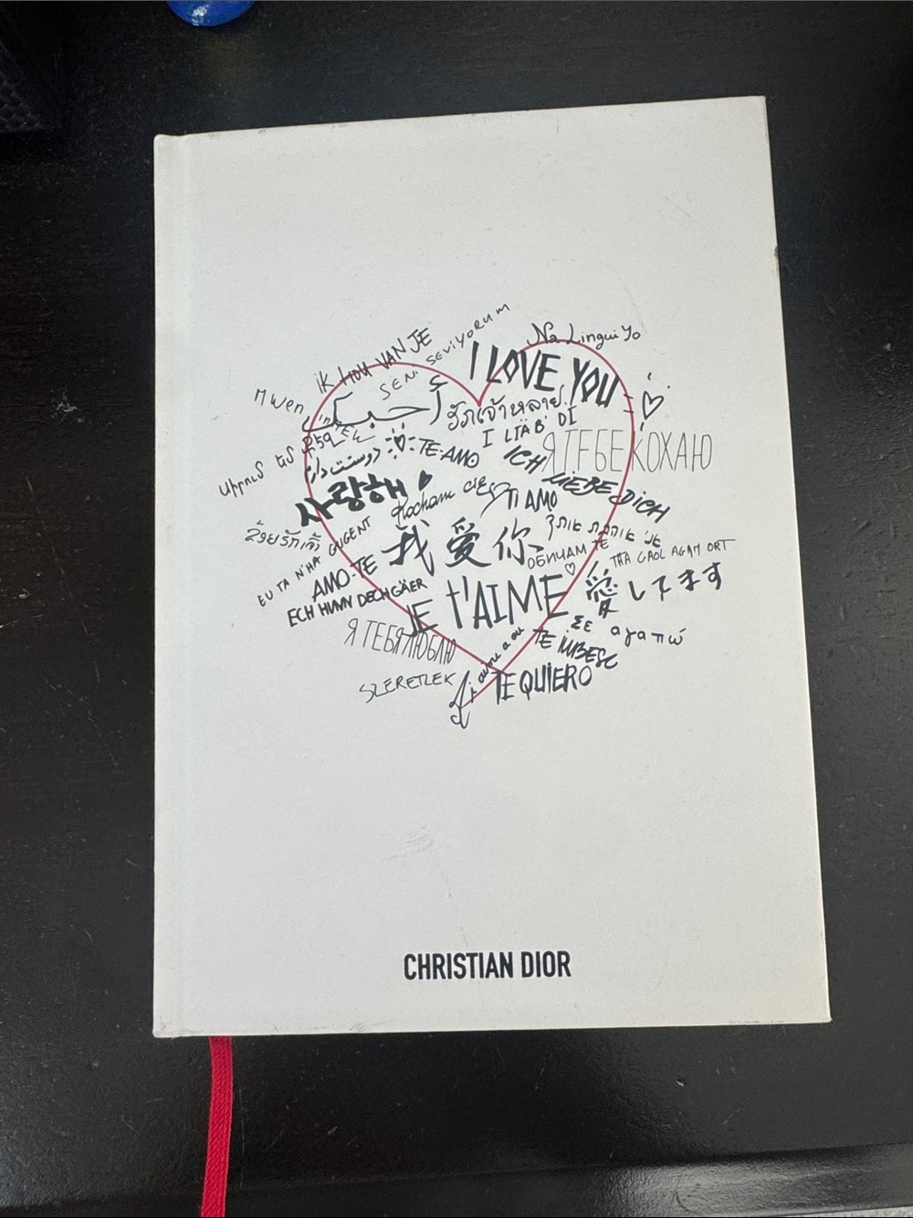 Dior White Hardcover Notebook with Red Heart Script Motif